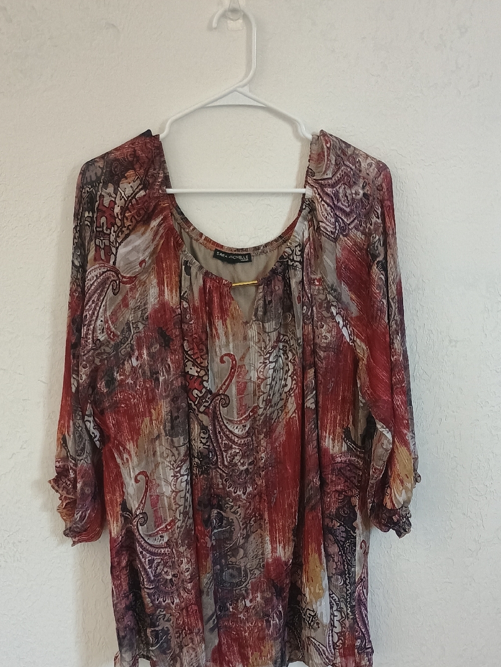 Sara Michelle Red Multi Paisley Peasant Blouse